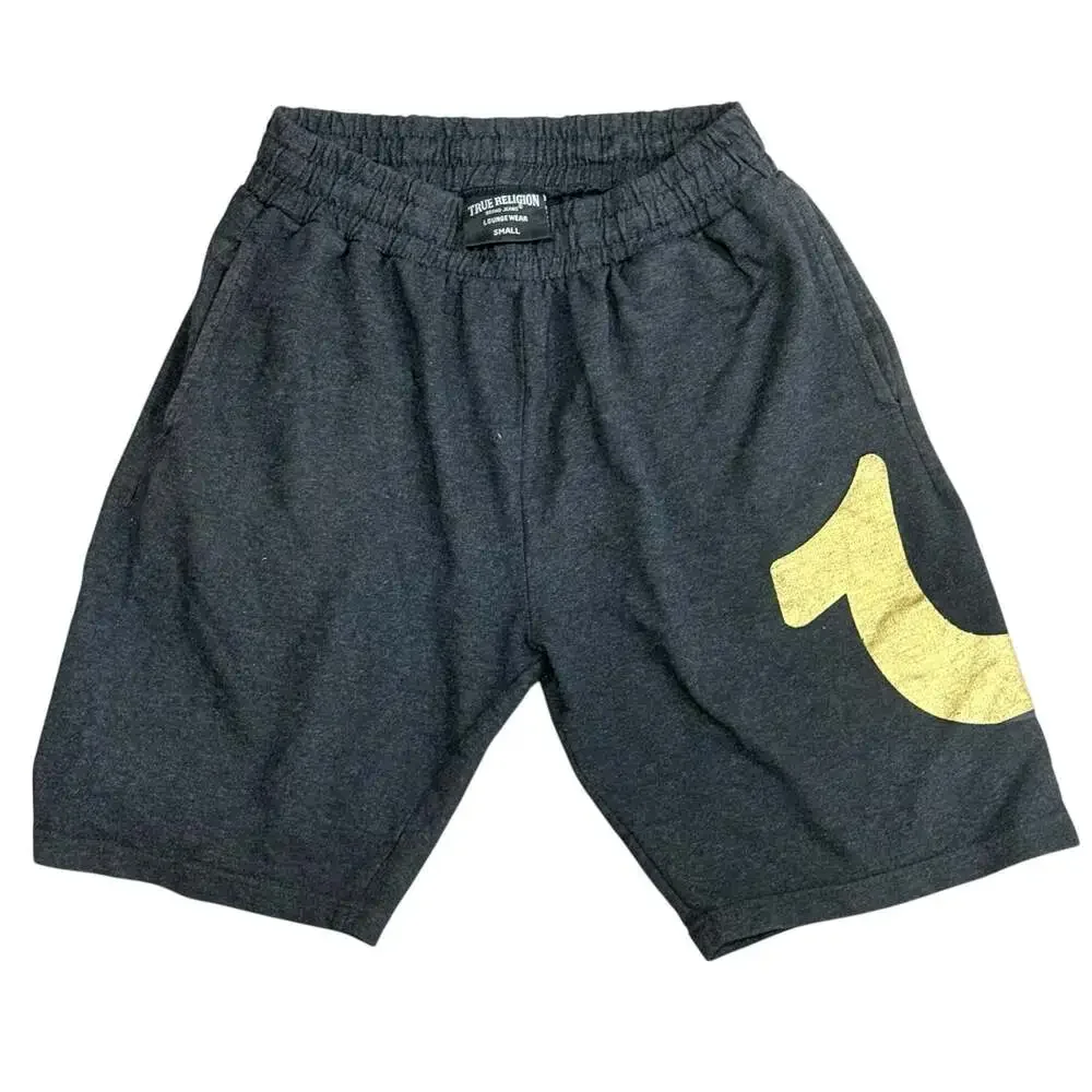 True Religion Men's Sweat Shorts Dark Gray with Gold Metallic logo Sz Small